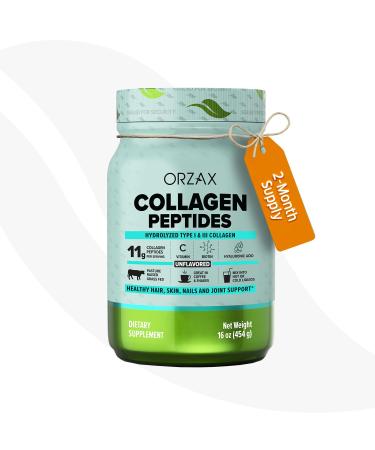 ORZAX Collagen Peptides Powder - 11 g Collagen Type I & III Biotin & Hyaluronic Acid 16 oz (Unflavored) 1 Pound (Pack of 1)