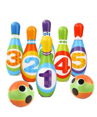 Kids Bowling Set Toddler Toys for 3 4 5 Years Old Boys Girls, 6 Indoor Colorful Soft Foam Pins 2 Bowling Ball Printed with Number Developmental Outdoor Outside Easter Toy Gift for Baby Age 3-4