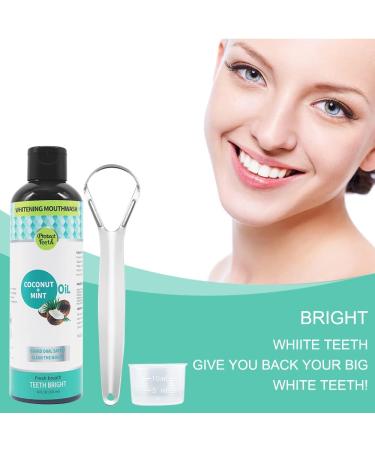 WAWJ Coconut Oil Mouthwash for Teeth with Tongue Scraper Teeth Total Care Mouthwash Natural Mouth Cleaning for Fresh Breath Healthy Teeth - Buy Online on GoSupps.com
