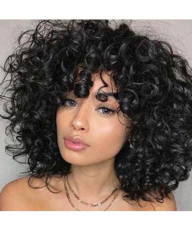Short Loose Curly Wigs for Black Women Afro Wig for Black Women Curly Wig for Women Synthetic Wigs for Women Fluffy Natural Wigs Half Wigs Soft Hair Black Wigs (#1B Natural Black)