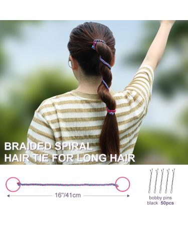 Spiral Hair Ties Braided Tangle Free Hair Ties Ponytail Holders Hair Bands Keep It Smooth And Not Messy for Surfing Diving Swimming Running Fitness 16inch - Buy Online on GoSupps.com