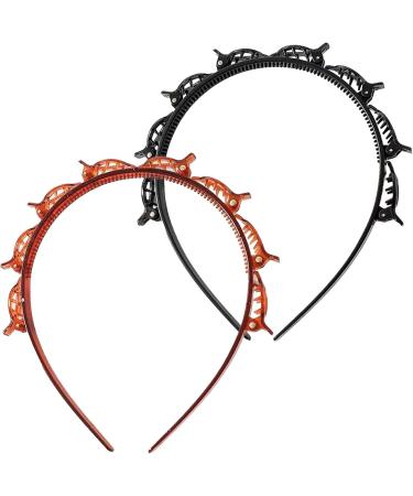 Double Bangs Hairstyle Hairpin 2 Hairpin Headbands Teeth Comb Hair Hoop Headband With Clips Attached Double Layer Twist Plait Headband Hairs Tools Hollow Woven Sectional Clip Headband Black+Red - Buy Online on GoSupps.com