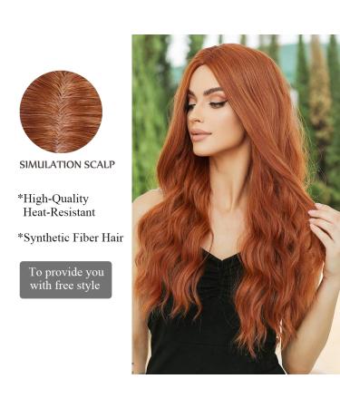 OUFEI Long Wavy Ginger Wigs for Women | Natural Synthetic Heat Resistant Wigs for Daily Party & Cosplay Wear - Buy Online on GoSupps.com