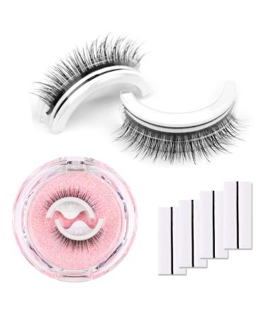 Self Adhesive False Eyelashes  1 Pair Reusable False Eyelashes Natural Look  4pcs Self-Adhesive Replaceable Strips No Glue No Eyeliner Needed  (01: Classical nature)