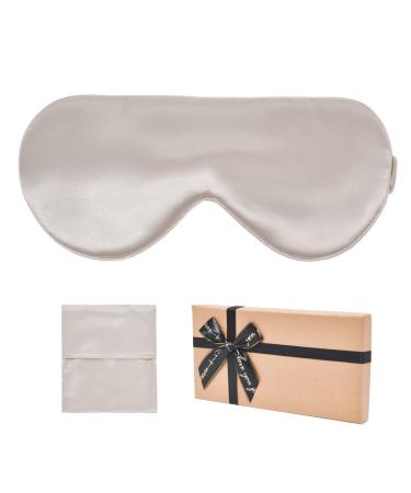 Seciiwod Silk Sleep mask Light-Proof 100% Mulberry Silk Eye mask with Elastic Strap Wide Coverage Skin-Friendly Super Soft Breathable feathery Plane Sleep Gift Package (Champagne)