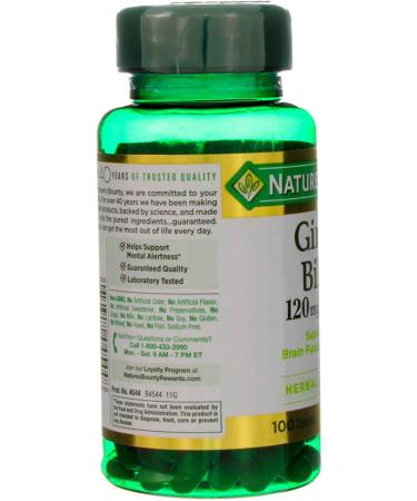 Nature's Bounty Ginkgo Biloba 120 mg Double Strength - 100 Capsules Pack of 2 - Buy Online on GoSupps.com