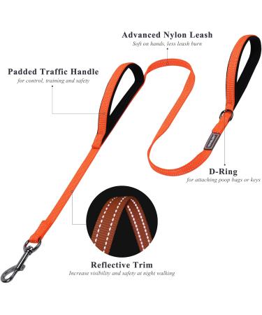 Vivaglory Traffic Handle Dog Leash - Reflective Padded Strong Metal Hook - 1.2m Orange Training Line for Dogs - Buy Online on GoSupps.com