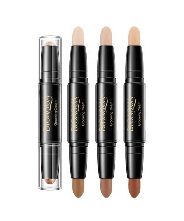 3PCS Dual-Ended Highlight Contour Stick  Cream Highlight & Shaping Bronzer Stick  Contouring Makeup Pencil Long Lasting Face Brighten Stick Kit
