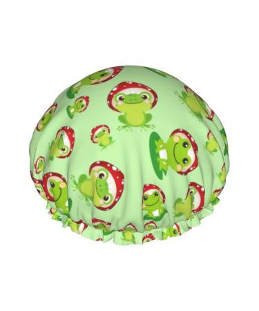 Mushrooms Green Frog Shower Cap Waterproof Luxury Shower Caps for Women Reusable Bath Hair Cap Fashion Shower Hat with Elastic Easy to Wear Suitable for Long Short Curly Hair Color 8