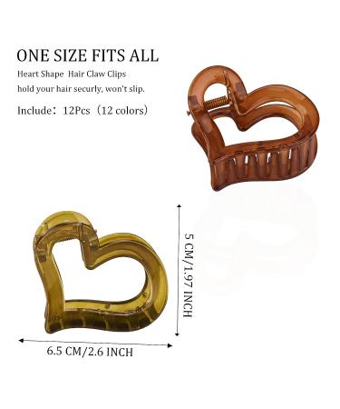 12 Pcs Heart Medium Claw Clips for Thin and Thick Hair - Strong Hold, Cute Heart Design, Non-Slip Jaw Clips in 12 Solid Colors for Women and Girls - Buy Online on GoSupps.com