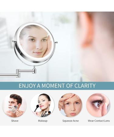 Alvorog Rechargeable Wall Mounted Lighted Makeup Mirror - 8 Inch Double Sided Vanity Mirror with 3 Color Lights, 1X/5X Magnification, Intelligent Shutdown, Dimming, 360 Rotation - Bathroom Mirror - Buy Online on GoSupps.com