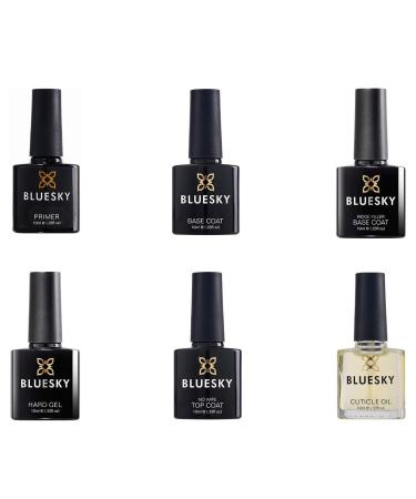 BLUESKY Gel Polish Perfect Nails Set Primer Base Coat Ridge Filler Hard Gel No Wipe Top Coat Cuticle Oil (Requires Curing Under Uv/Led Lamp) 10 ml