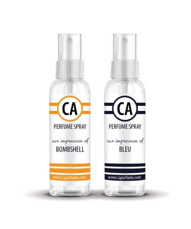 CA Perfume Impression of (Bombshell + Bleu) Travel Size Sample Fragrance Refillable Atomizer Long Lasting Eau de Parfum (Cologne) Sprayer / 2 Fl Oz/ 60 ml Bombshell + Bleu Impression