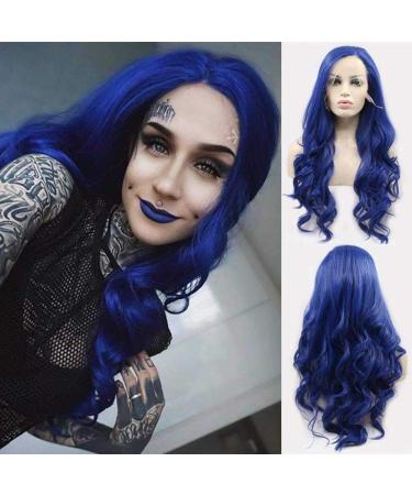 Xiweiya wig blue wig synthetic blue lace front corrugated for women heat-resistant fiber long hair wigs cosplay wig