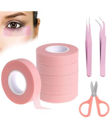 6 Rolls Pink Lash Tape Breathable Lash Tape 10 Yards Adhesive Eyelash Lash Extension Tape with 2 Tweezers and Scissors Eyelash Micropore Fabric Lash Tape for Eyelash Extension Lash Tape with 2 Tweezers and Scissors