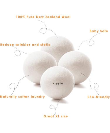 Organic XL Wool Dryer Balls - Reusable Fabric Softener & Wrinkle Reducer - 100% New Zealand Wool - White, 4 Pack - Buy Online on GoSupps.com
