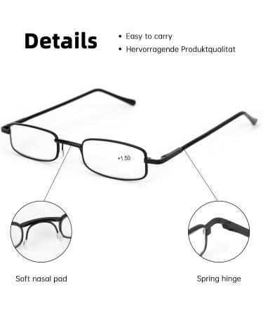 Rucudim 3 Pairs Metal Reading Glasses - Men's Women's Anti-Blue Light Mini Narrow Design Spring Hinge 1.50 Reading Aid with Case (Black Yellow Red) - Buy Online on GoSupps.com