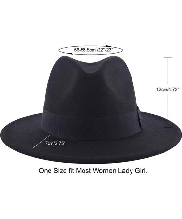 Lanzom Women's Wide Brim Wool Fedora Hat - Retro Style Panama Hat, Black - Buy Online on GoSupps.com