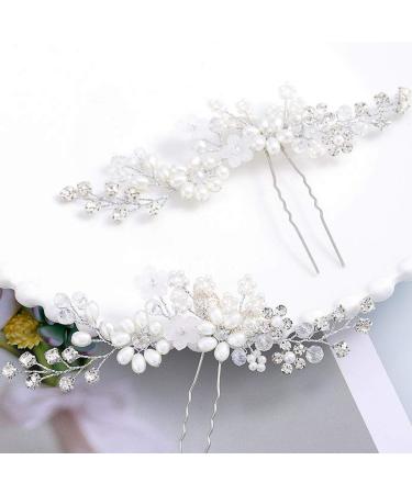 Shop Iyou Bridal Jewelry: Silver Glittering Crystal Hairpins & Pearl Hair Accessories for Brides 2 Piece Set - Buy Online on GoSupps.com