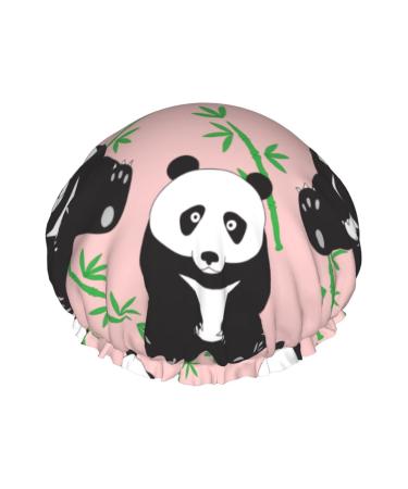 Hand-drawn cute pandas Shower Cap for Women Double Waterproof Layers Bathing Shower Hat Large Designed for all Hair One Size Hand-drawn Cute Pandas