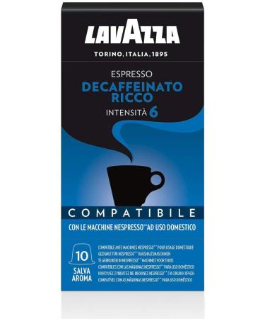 Lavazza, 100 Nespresso compatible capsules, Ricco decaffeinated espresso, 10 packs of 10 capsules
