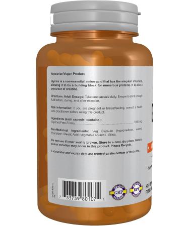 NOW Glycine 1000mg 100vcap 100 count - Buy Online on GoSupps.com