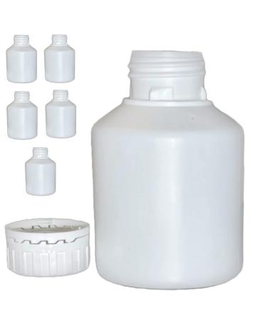 OURONS Set of 6 x 250ml white bottles Wide mouth HDPE