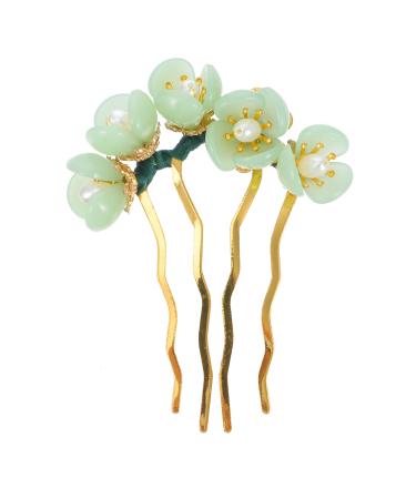 Lurrose Flower Hairpin Jade Hair Stick Kanzashi Chinese Chopsticks Headwear Traditional Chignon Pin for Kimono Yukata Hanfu Costume Hair Accessories