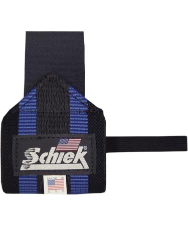 Schiek Sports Blue Line 12 Heavy-Duty Reinforced Elastic Wrist Wraps - Black/Blue - Support for Weightlifting and Powerlifting - Buy Online on GoSupps.com
