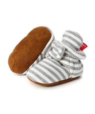 EDOTON Unisex Newborn Winter Boots Warm Stripe Bootie Non-Slip Sole Soft Stay On Ajustable Bootie Sock 12-18 Months Stripe Light Gray