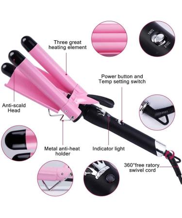 Buy 3-Barrel Waving Iron - 25mm Adjustable Temperature Curling Iron for All Hair Types - Fast Heating Hair Styling Tool in Pink - Buy Online on GoSupps.com