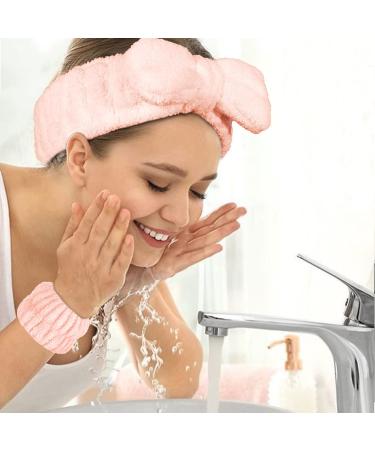 6-Piece Spa Headband and Wristband Set for Women - Microfiber Skincare Headbands, Makeup Headband, Facial Wrist Towel - Pink/White - Buy Online on GoSupps.com
