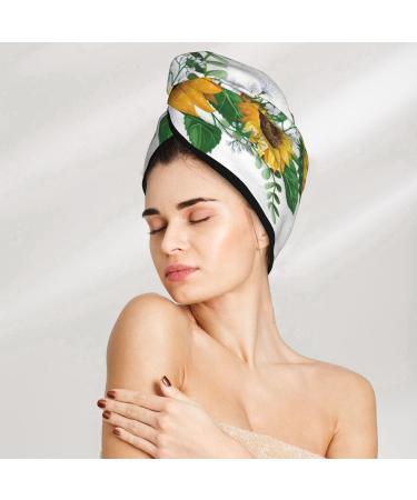 Hair Towel Wrap - Quick Drying Towel Turban with Button | Sunflower Design | Lightweight & Soft - Buy Online on GoSupps.com