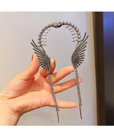 Angel Wings Rhinestone Hair Clips - Black Tassel Claw Clips for High Ponytail Styling - Buy Online on GoSupps.com