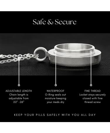 Buy PILL THING Round Pill Locket Necklace - Waterproof Med Box Jewelry Secure Holder for Medication Photo Keepsake - Silver & Lapis - 26" Chain - Buy Online on GoSupps.com