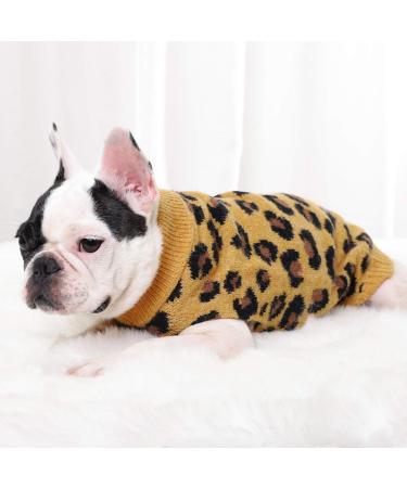 FAMKIT Leopard Pattern Dog Sweater - Cozy Winter Knitwear for Small Dogs (2-3KG) - Yellow Puppy Clothes - Buy Online on GoSupps.com