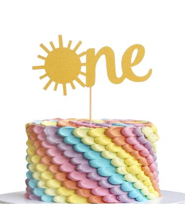 Cake Topper For Baby 1st Birthday - Single-sided Gold Glitter Sunshine One Birthday Cake Smash Topper Baby First Anniversary Shower Party Topper Photo Booth Props (gold18)