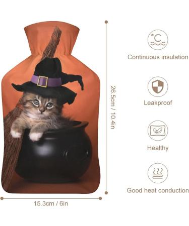Hot Water Bottle with Cat Lid - Halloween Rubber Hot Water Bag for Pain Relief Cramps Foot Warmer & Therapy - Buy Online on GoSupps.com