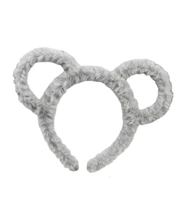 QOKLIYUI New Cute Plush Bear Ear Headband Wide Applicable Occasion And Premium Polyester Round Mouse Bear Ears Makeup Hair Hoop Grey