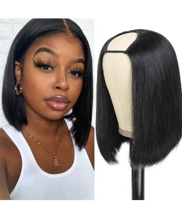 AliPearl Hair Straight U Part Bob Wigs Brazilian Straight Human Hair Wigs For Black Women Glueless Pre Plucked Natural Hairline U Shape Wigs 180% Density Natural Black (10 inch) 10 Inch (Pack of 1) U Part Bob Wig