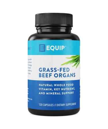 Equip Foods Grass-Fed Beef Organs - Grass Fed Beef Organ Supplement - Support Heart Kidney & Spleen Health Detox & Digestion Vitality & Metabolism - Hormone Antibiotic and GMO Free - 120 Capsules