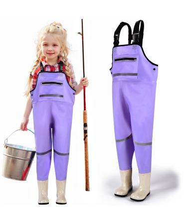 Jonrryin children's wathose adolescent children breast waden wathose fishing pants children with breast pocket and adjustable straps children fishing waders boots waterproof slipproof 32 violet