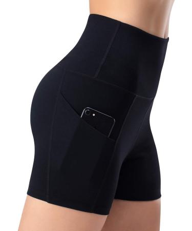 Women's High Waist Yoga Shorts - Opaque Fitness Leggings with Cell Phone Pocket - Black Short Sports Pants for Running & Jogging - Buy Online on GoSupps.com