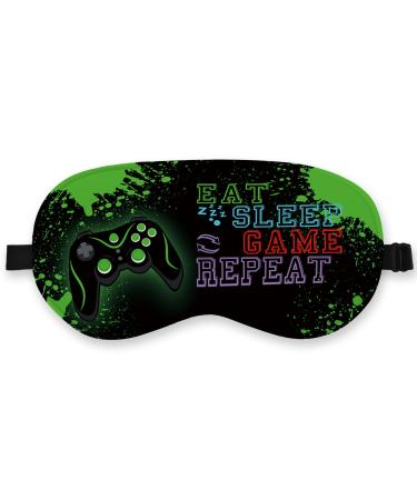 Eat Sleep Game Repeat Sleep Mask Silk Kids Eye Masks for Sleep Blindfold Adjustable Sleep Mask Gamer Sleep Masks for Boys Game Theme Satin Eye Mask Black Sleeping Mask Eye Covers for Sleeping Green