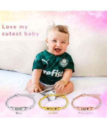 Personalized Children's Gravure Bracelet | Custom Figaro ID Band for Birth Baptism & Birthday Gifts | Unique Name Bracelet for Young Girls - Buy Online on GoSupps.com