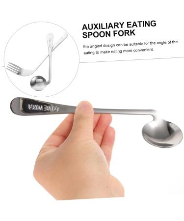 Lurrose Left-Handed Stainless Steel Cutlery Set - 5-Piece Spoon & Fork Utensils for Seniors - Ergonomic Design Perfect for Easy Dining - Buy Online on GoSupps.com