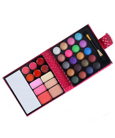 FantasyDay Pro 32-Color All-In-One Makeup Palette with Lipgloss, Blush, Face Powder, and Brush in Red Bag - Buy Online on GoSupps.com
