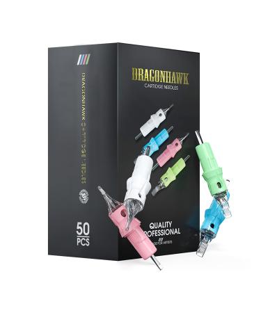 Dragonhawk Tattoo Cartridges Needles for Studio Artists, Disposable Standard Tattoo Needles Kit by Dragonhawklabs, 50Pcs Mixed Sizes 1003RL, 1005RL, 1007RL, 1009RL, 1011RL #10 Round Liner