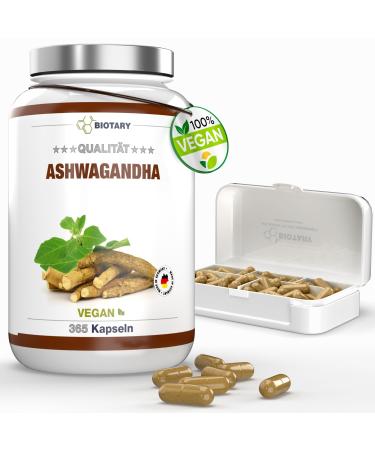 Ashwagandha 365 Capsules | Daily Serving 3000mg | Pill Box Included | Indian Sleeping Berry | High Dosed | Vegan | Pure Vegetable No Additives