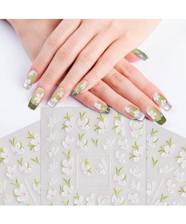 Woration Flower Self-Adhesive Nail Art Sticker Supplies 5D Embossed Exquisite Pattern Acrylic DIY Accessories Nail Decals Decoration White Camellia Flower Design Style C - Buy Online on GoSupps.com